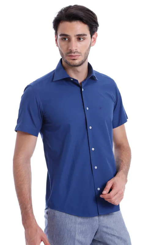 Slim Fit Short Sleeve Poly Cotton Navy Blue Men Shirt - Wessi sold by Wessi
