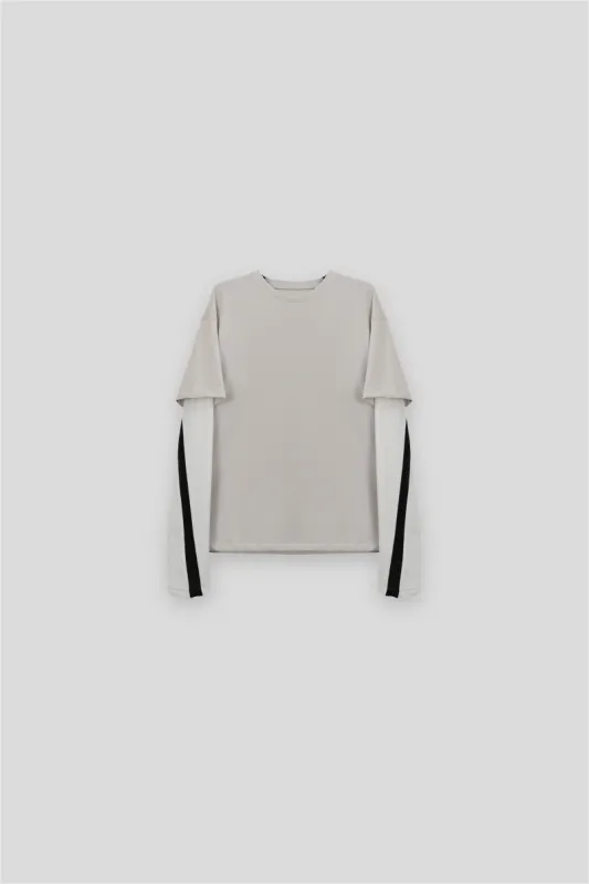 IRIS  HYBRID LONG-SLEEVE T-SHIRT IN PLASTER GREY/DOVE sold by vuja dè