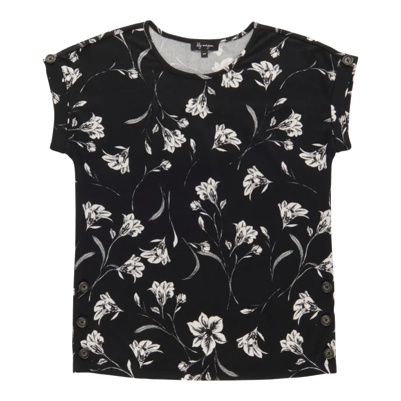 lily morgan Women's Printed Button Detail Snit Top sold by Giant Tiger
