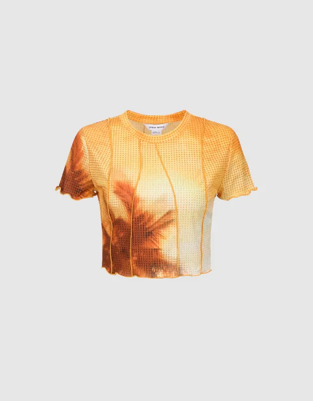 Printed Crew Neck Skinny T-Shirt sold by Urban Revivo