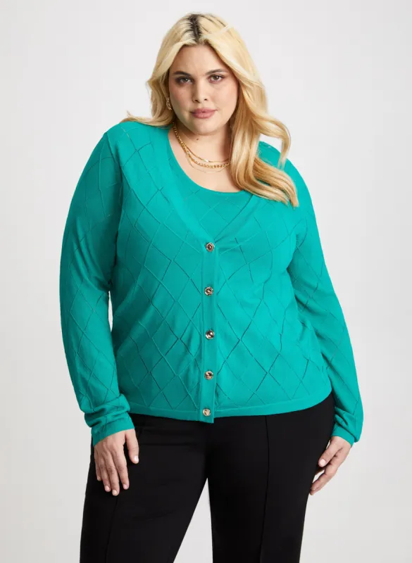 Pointelle Knit Buttoned Cardigan sold by Laura