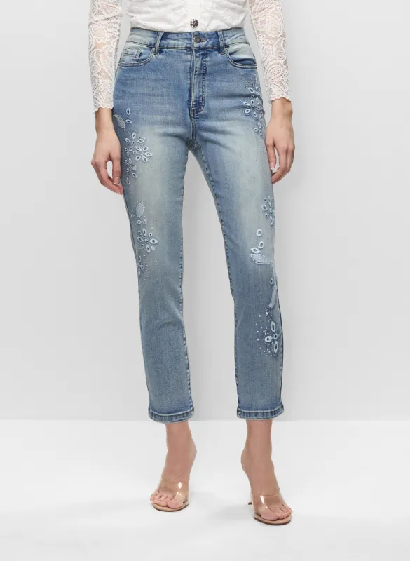 Floral Embroidered Light-Wash Jeans sold by Melanie Lyne