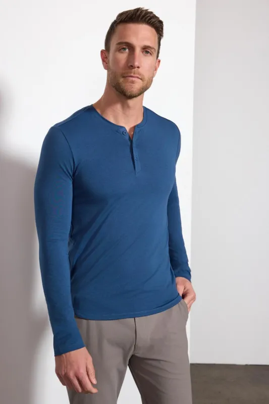 Pima Cotton Long Sleeve Henley with Curved Hem sold by MPG
