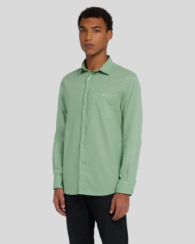 Linen Blend Button Up Shirt in Celadon sold by 7 For All Mankind
