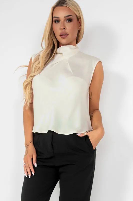 Lucia Cream Satin Top sold by Va Va Voom