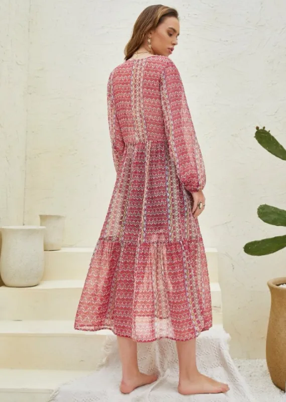 Long Boho Pink Kimono with hook details sold by Boho Mood
