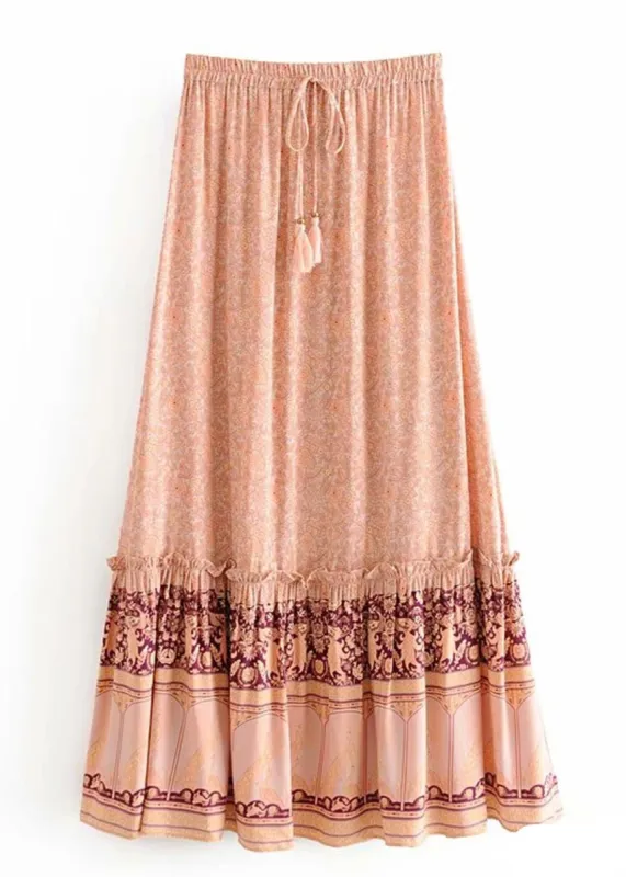 Maxi Boho Skirt Pink melon floral pattern sold by Boho Mood