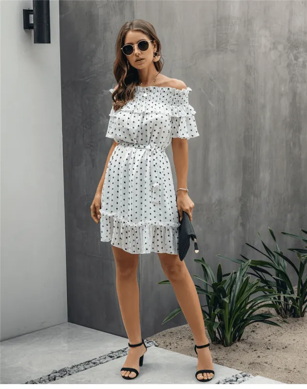 Hippie Polka Dots White Mini Dress sold by Boho Mood