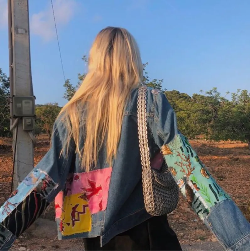 Boho Denim Jacket with Patchworks sold by Boho Mood
