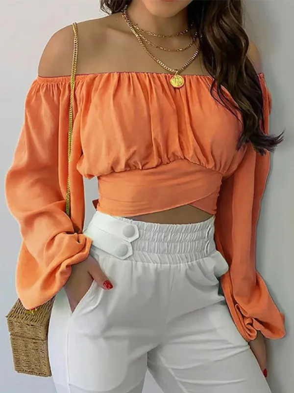 Boho Floral Crop Top Bardot and Long Sleeves sold by Boho Mood
