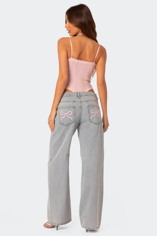 Bow Pocket Relaxed Jeans sold by Edikted