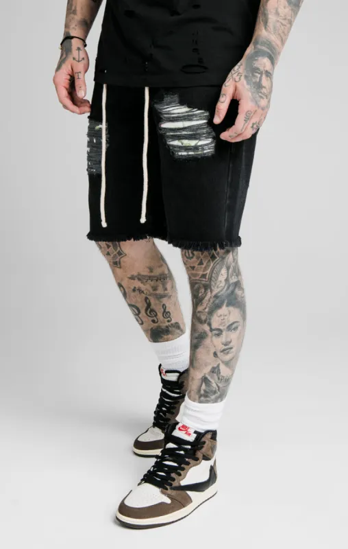 Black Floral Relaxed Denim Short sold by Siksilk