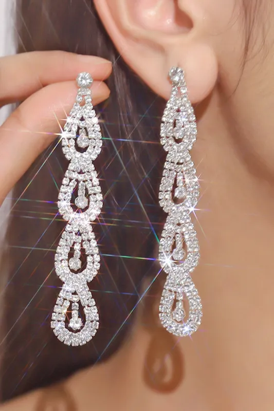 Silver Rhinestone Long Drop Earrings sold by Zapaka