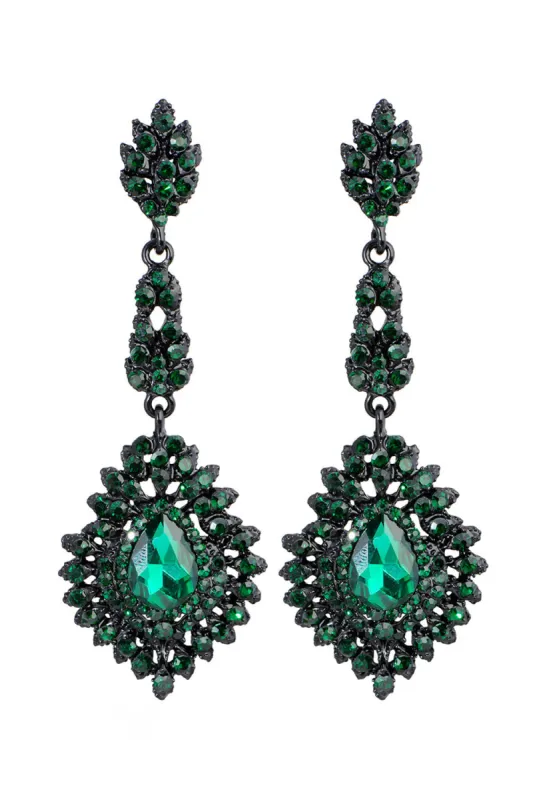 Dark Green Rhinestone Dangle Earrings sold by Zapaka