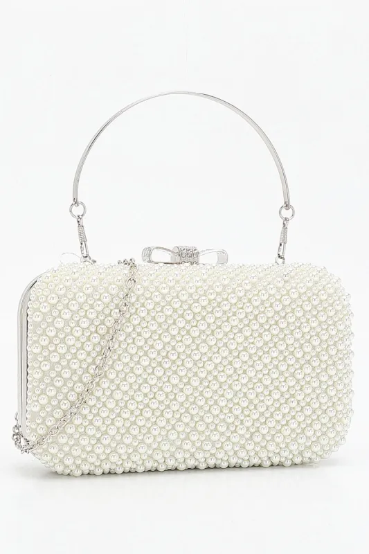 White Pearl Beaded Party Handbag sold by Zapaka