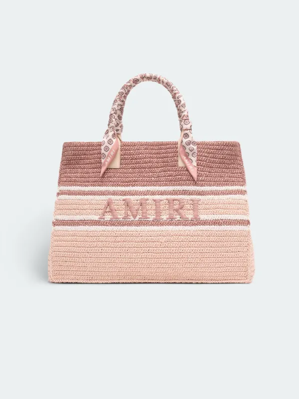 WOVEN STRIPE RAFFIA TOTE BAG - Pink sold by AMIRI