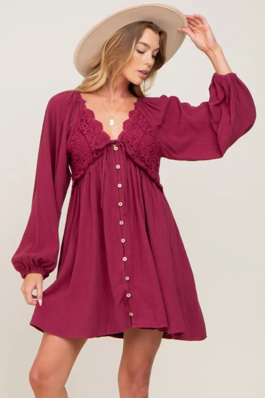 Burgundy Crochet Lace Button Front Dress sold by Pinkblush