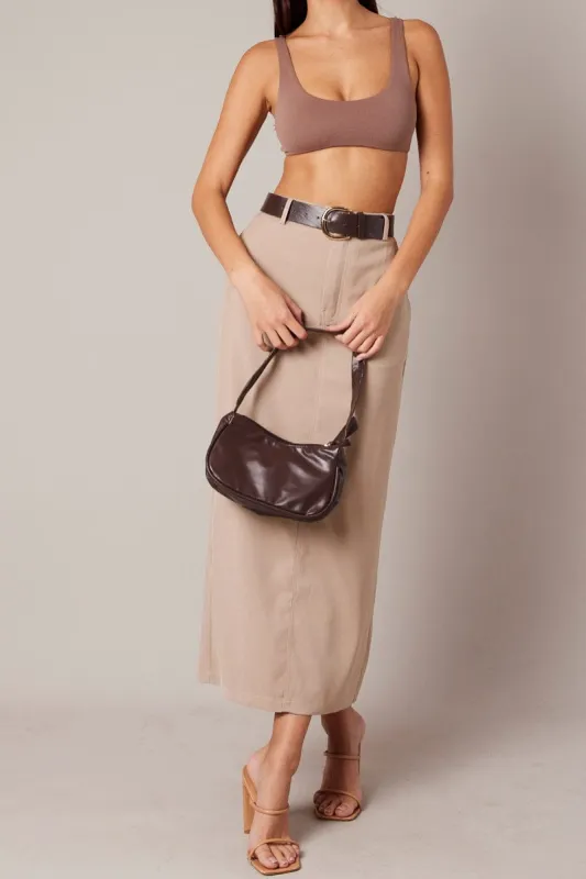 Beige Tailored Maxi Skirt High Rise sold by Ally Fashion
