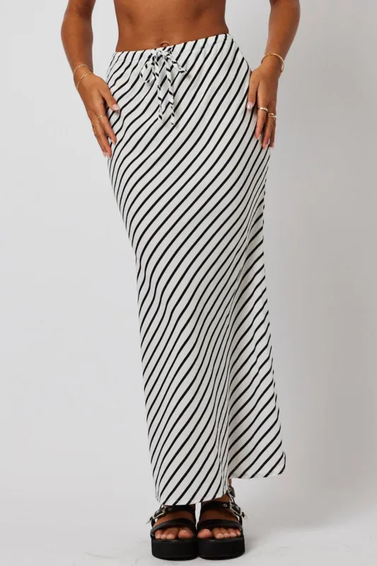 White Stripe Slip Skirt Maxi Drawstring Waist sold by Ally Fashion