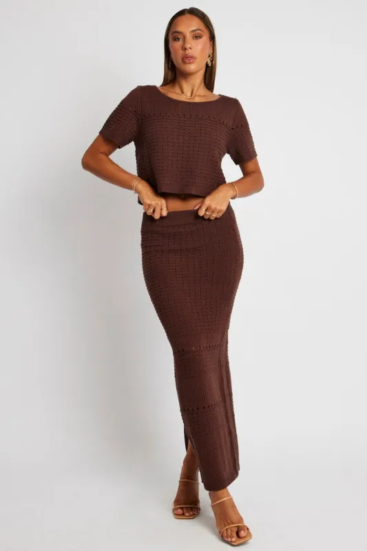 Brown Knit Skirt Crochet High Rise sold by Ally Fashion
