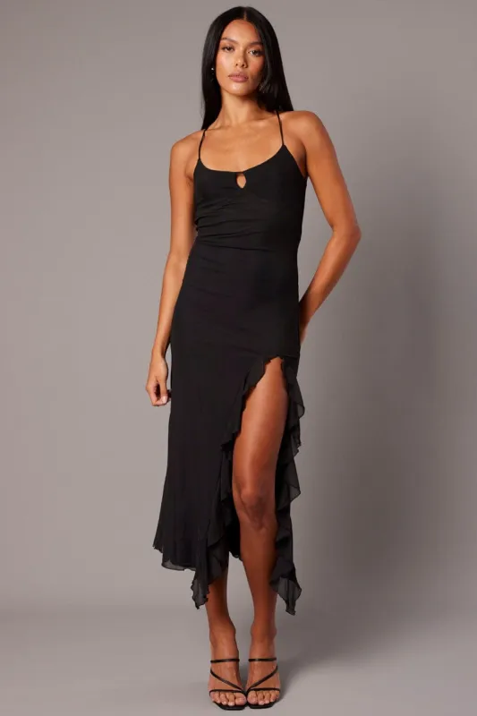 Black Bodycon Dress Sleeveless Ruffle Mesh sold by Ally Fashion
