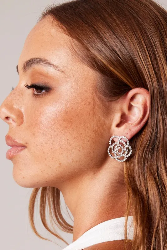 Silver Rose Diamonte Earrings sold by Ally Fashion