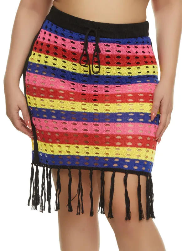 Plus Size Striped Crotchet Drawstring Skirt sold by Rainbow