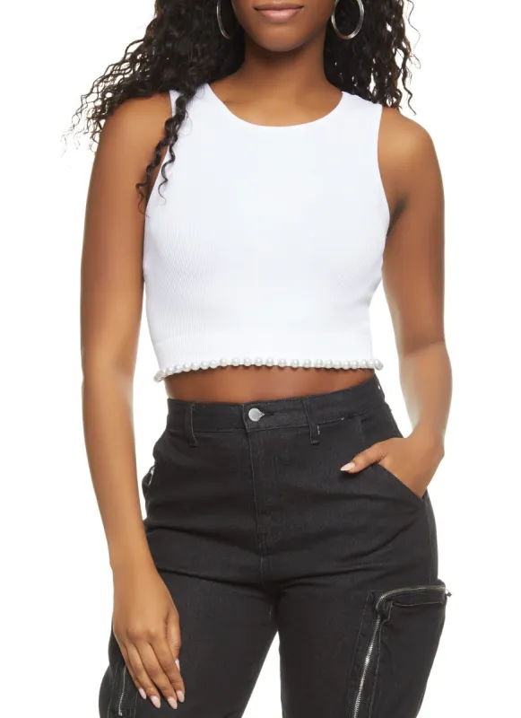 Seamless Faux Pearl Trim Tank Top sold by Rainbow