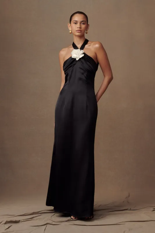 Dylan Rose Halter Maxi Dress - Black sold by Meshki
