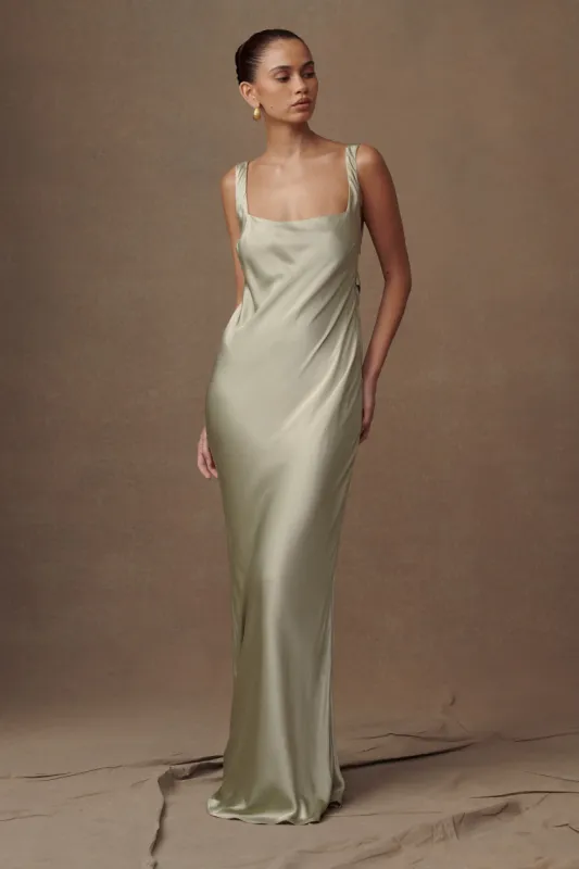 Ensley Satin Maxi Dress - Sage sold by Meshki