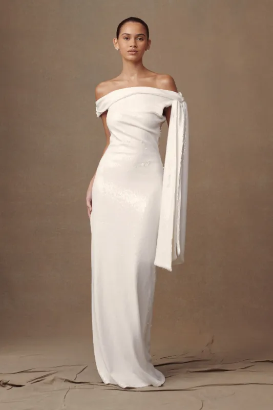 Catarina Sequin Maxi Dress - White sold by Meshki