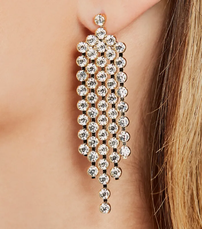 Glam Energy Rhinestone Fringe Earrings sold by Windsor