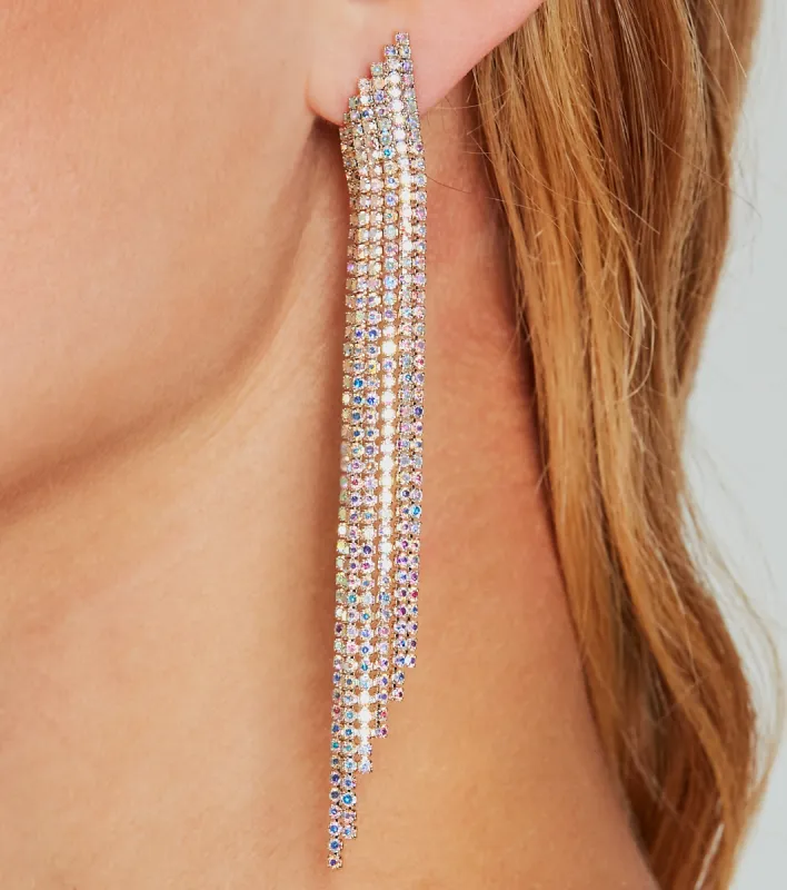 Luxe Shine Iridescent Rhinestone Fringe Earrings sold by Windsor