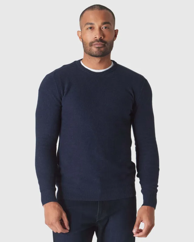 Heather Navy Pique Crew Sweater sold by True Classic