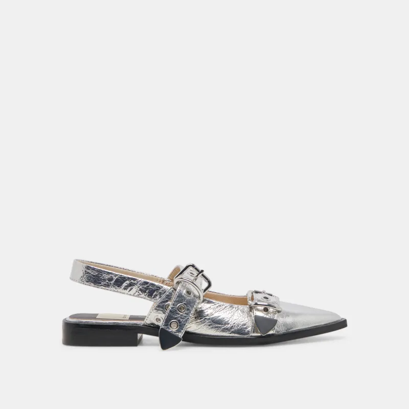 LABELL FLATS SILVER DISTRESSED LEATHER sold by Dolce Vita