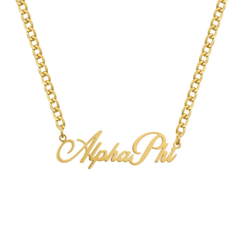 Sorority Custom/Personalized Script Curb Nameplate Necklace sold by Evry Jewels