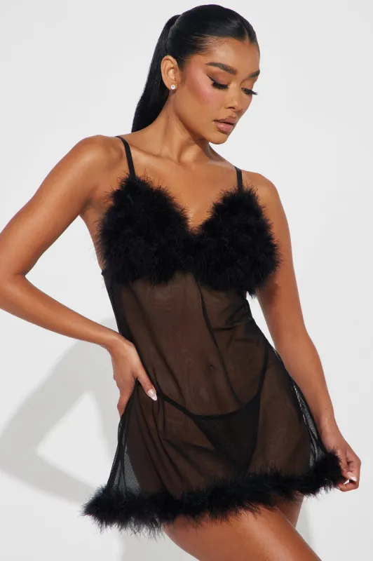 Love You More Feather Babydoll - Black sold by Fashion Nova