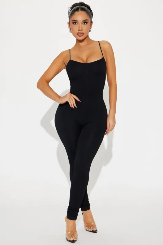 Off The Grind Seamless Jumpsuit - Black sold by Fashion Nova
