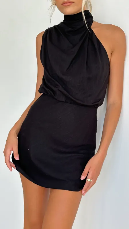 Esther Mini Dress - Black Cotton/Linen sold by Billy J