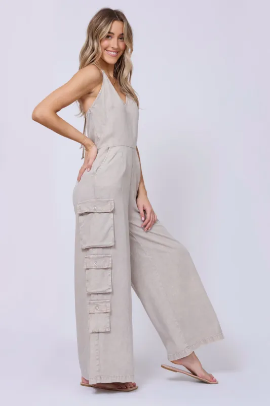 Khaki Tencel Jumpsuit sold by Vintage Havana