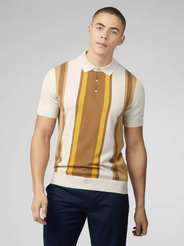 Signature Vertical Stripe Polo  - Ivory sold by Ben Sherman