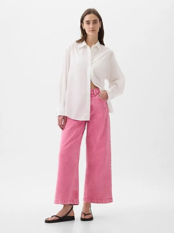 High Rise Stride Wide-Leg Ankle Jeans sold by GAP