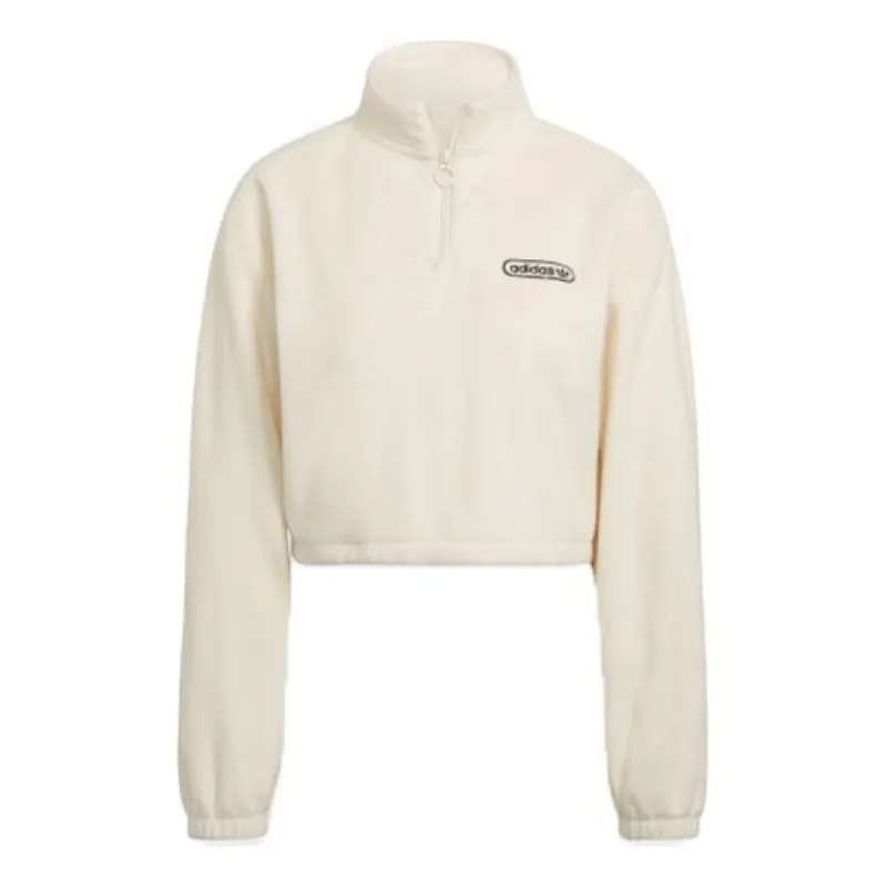 (WMNS) adidas Retro Luxury 1/4 Zip Cropped Sweater 'Beige' HL0047 sold by KicksCrew