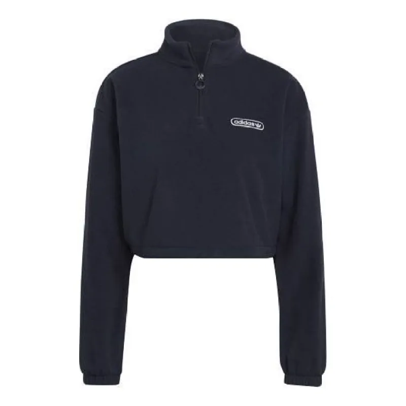 (WMNS) adidas Retro Luxury 1/4 Zip Cropped Sweater 'Dark Blue' HL0052 sold by KicksCrew