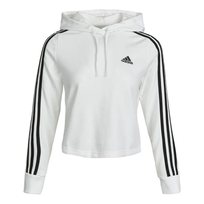 (WMNS) adidas Essentials 3-Stripes Cropped Hoodie 'White' GM5574 sold by KicksCrew