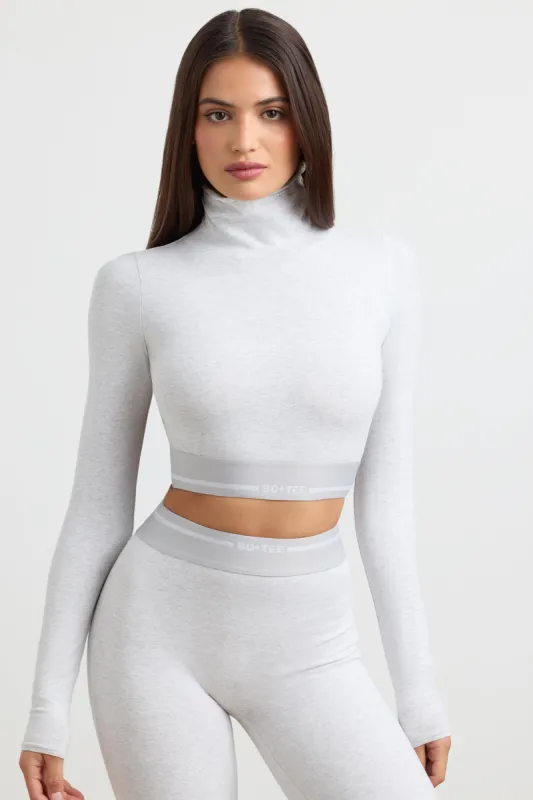 Grounded - Turtleneck Backless Long-Sleeve Crop Top in Grey Marl sold by Bo + Tee