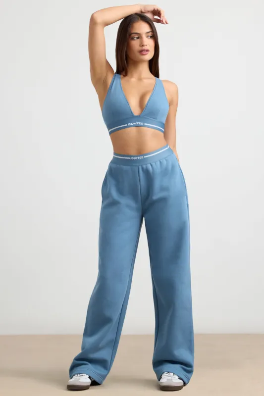 High-Waist Straight-Leg Joggers in Steel Blue sold by Oh Polly