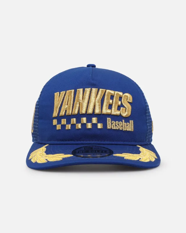 New Era New York Yankees 'Podium Pack' Pre-Curved Golfer Trucker Snapback Light Royal/Metallic Gold sold by Culture Kings