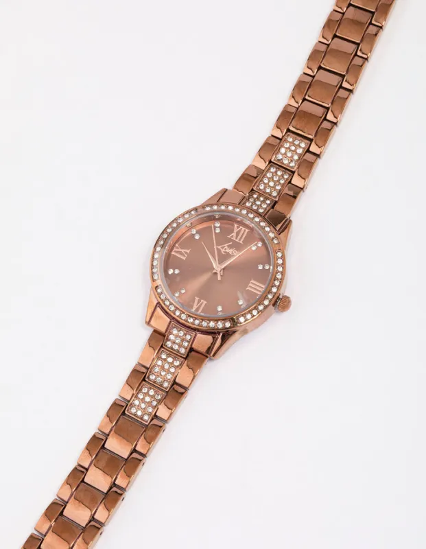 Copper-Coloured Diamante Link Watch sold by lovisa