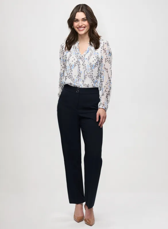 Floral Ruffle Neck Blouse & Straight Leg Pants sold by Laura